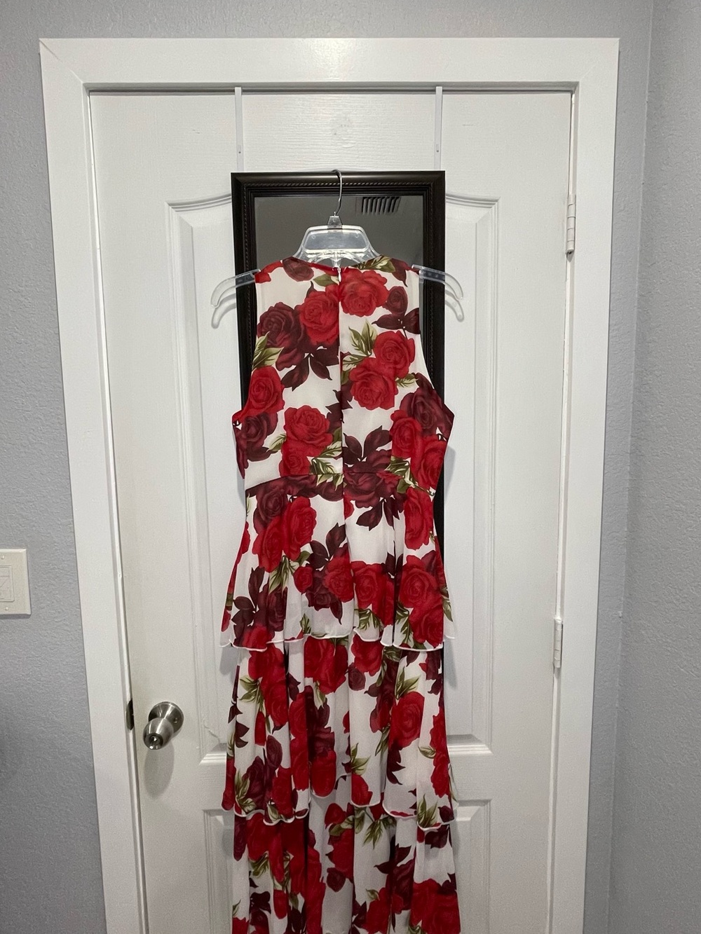 SHEIN White Maxi Dress with Red Rose Print